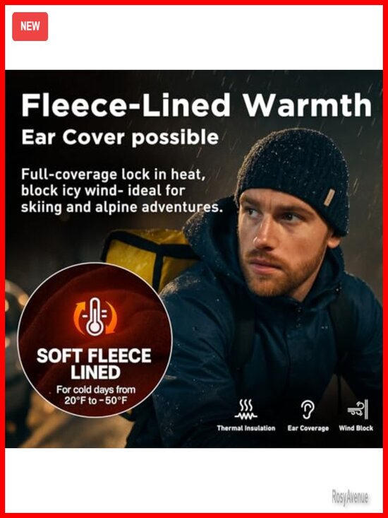 Waterproof Fleece Lined Beanie Hat for Men Women Winter Skull Cap main image 4